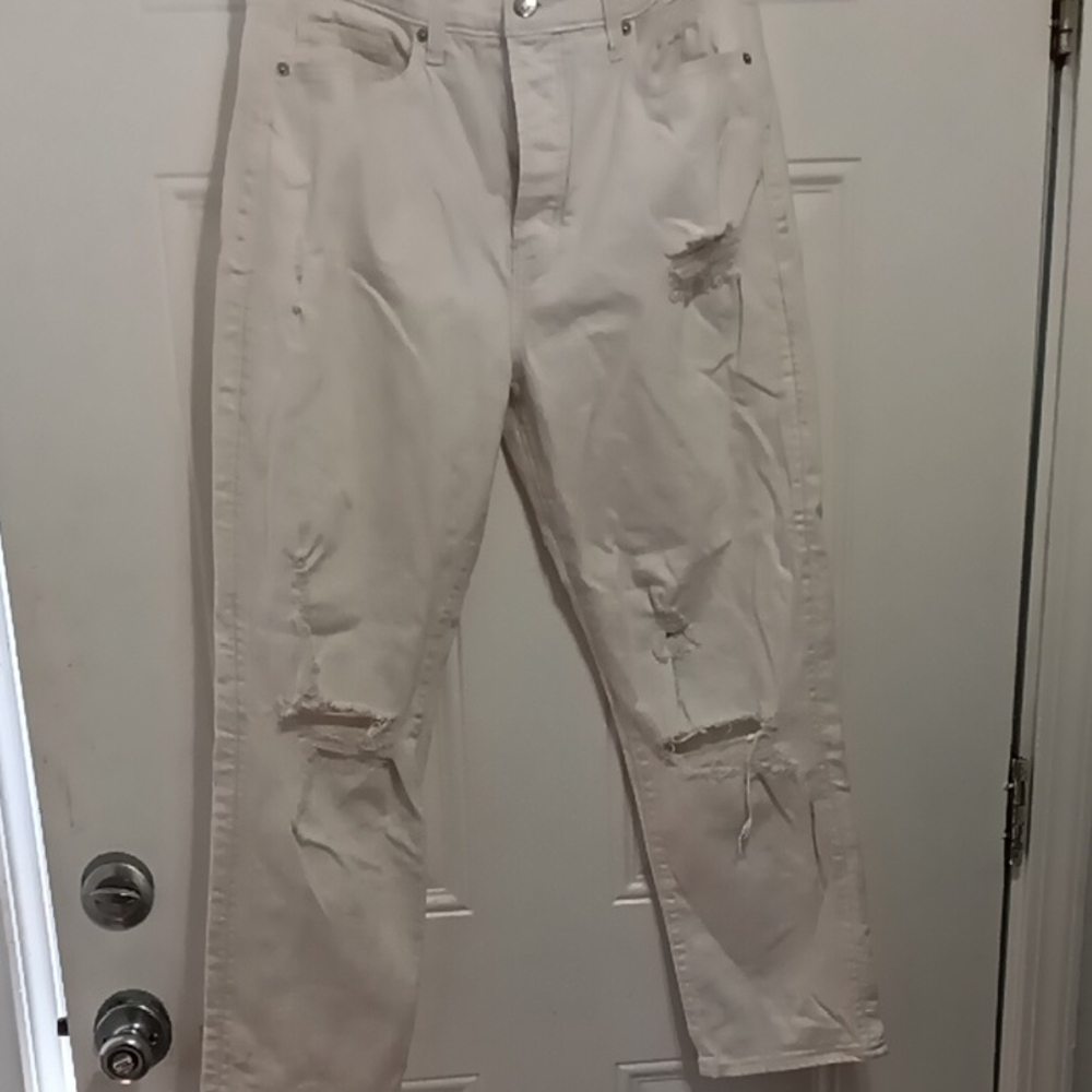 Old Navy White High-Rise Distressed Straight-Leg Jeans